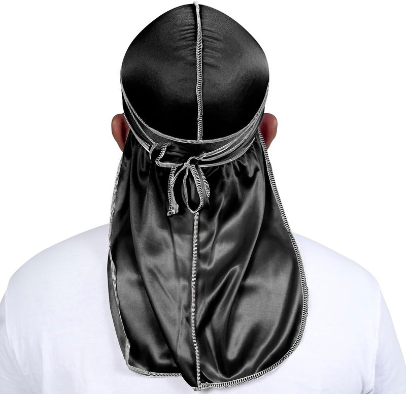 ForceWave 4PCS Silky Durags for Men Women 360 Waves with 1 Wave Cap, Silky Satin Durag Extra Long Tails - Image 4